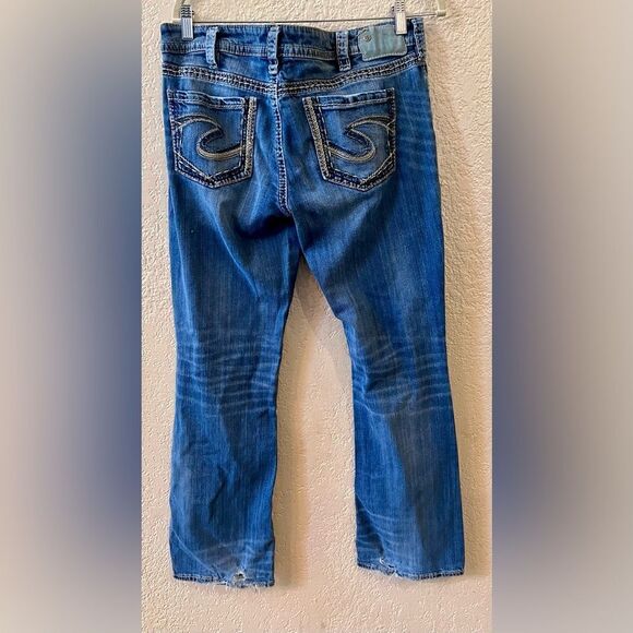 Silver Aiko Mid Boot Jeans Womens Sz 31 X 31 Embroidered Pockets Whiskered - Picture 3 of 12